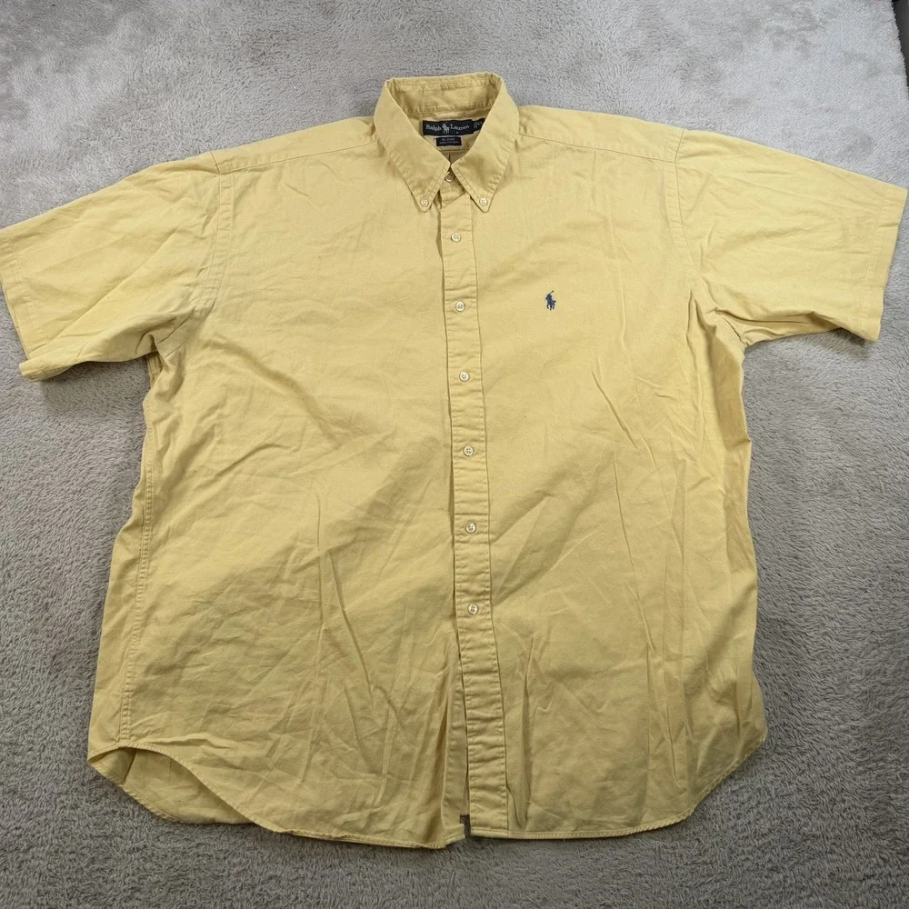 Polo Ralph Lauren Shirt Mens XL Yellow Blaire Short Sleeve Button Down Pony